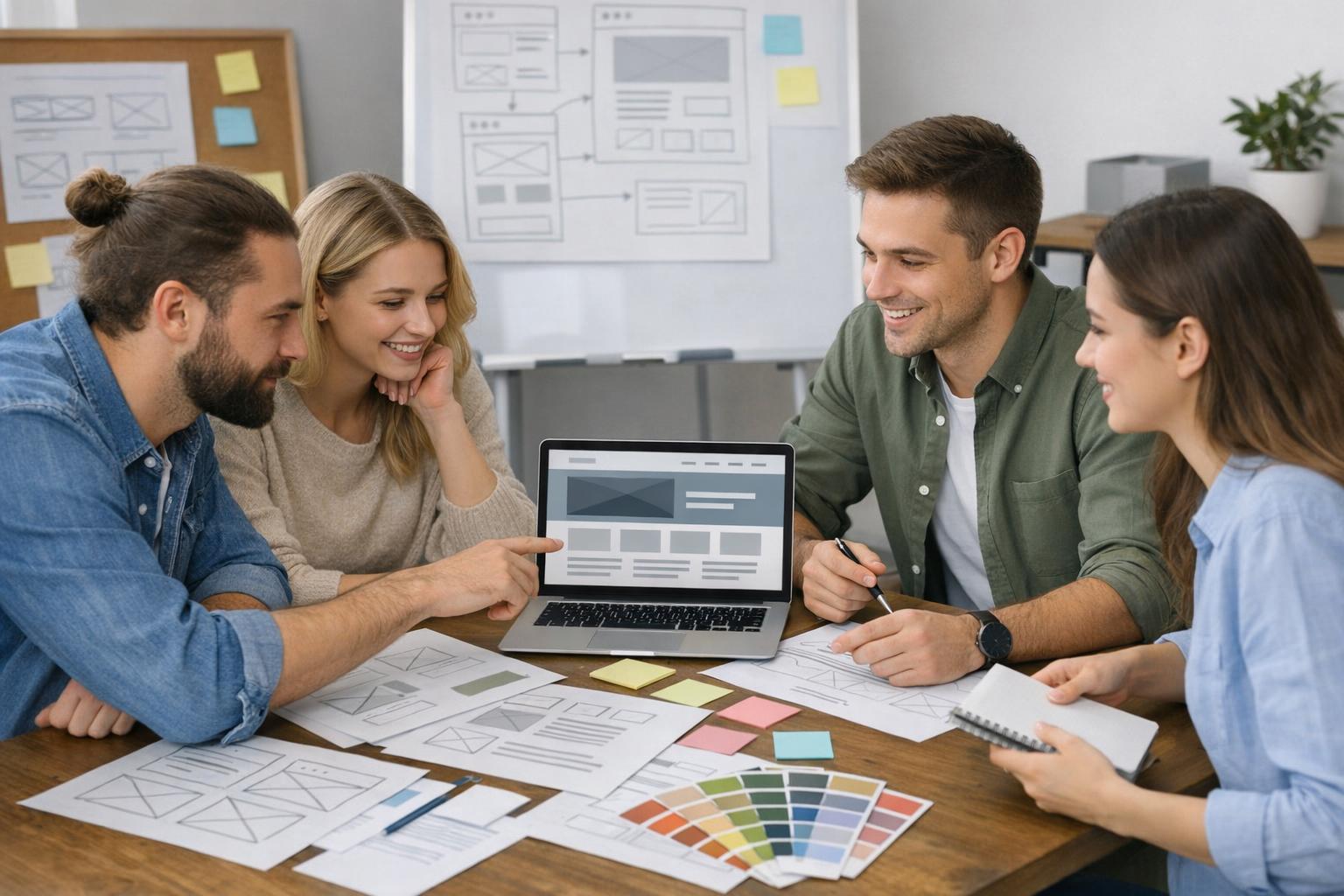 Zdjęcie: zespół pracujący nad projektem strony internetowej, konsultacje i planowanie